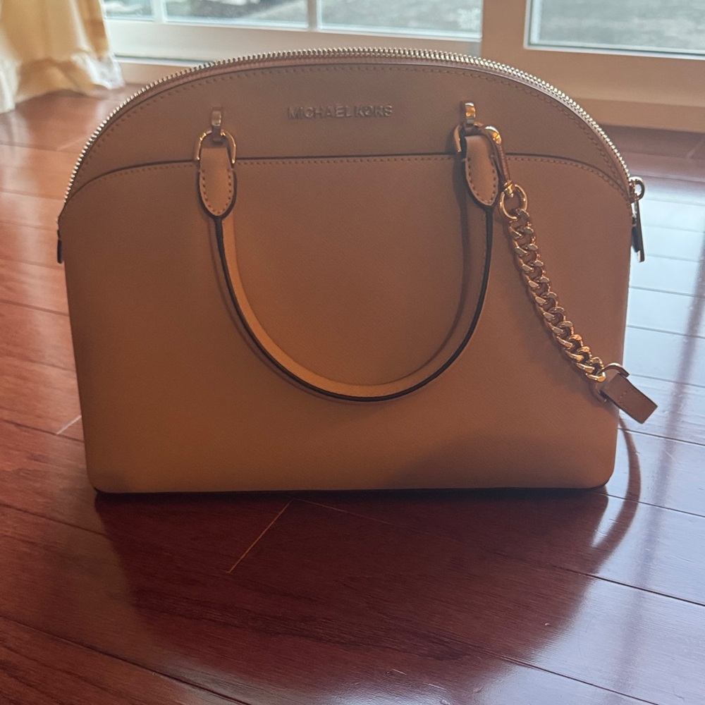Michael Kors Beige Dome Satchel with Gold Chain Detail